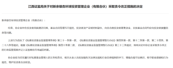 股票配资程序 涉多项违规行为！私募新余银杏环球投资被责令整改